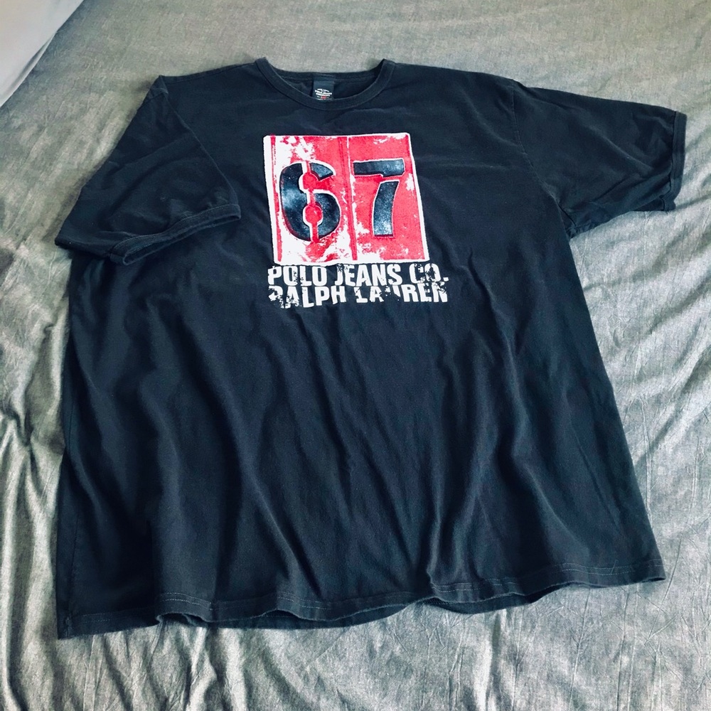 Polo brand XXL tee, black red, sewn on graphic